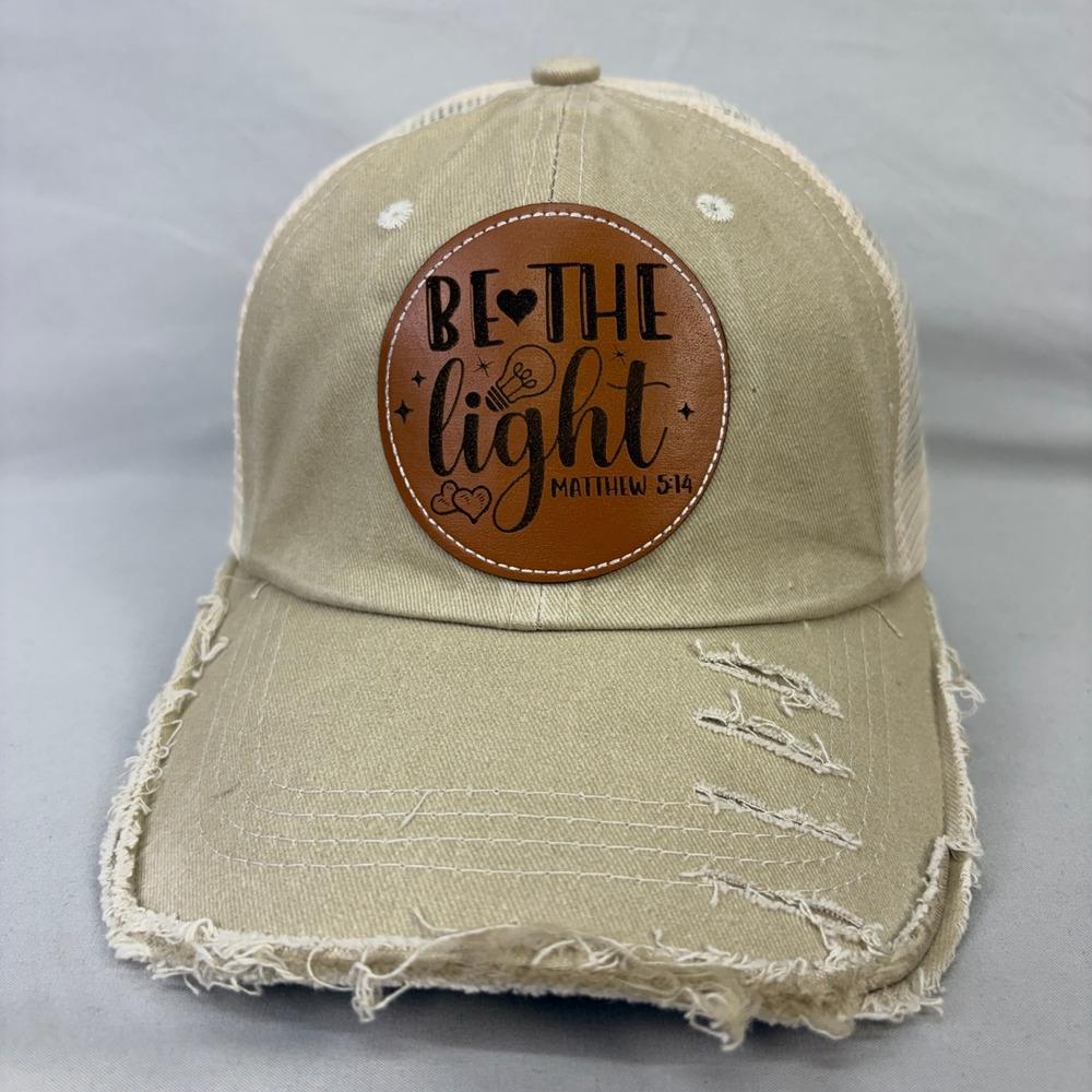 Be the Light Matthew 5:14 Christian Distressed Trucker Hat Snapback Cap Tan